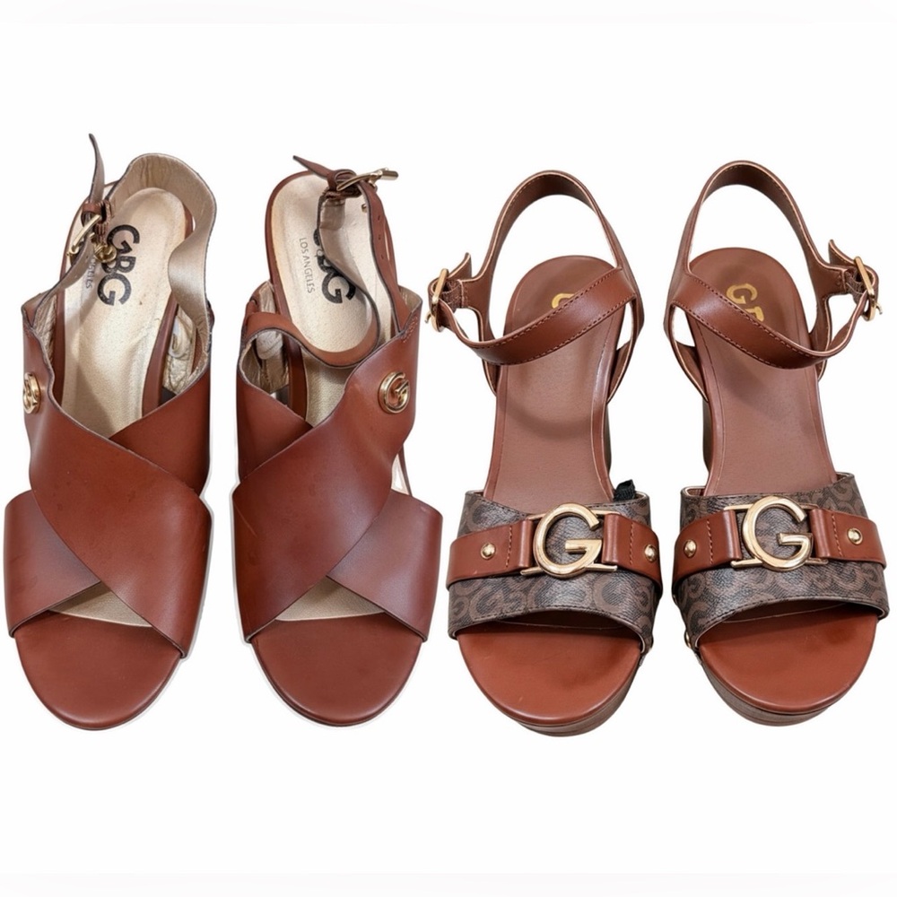 2 pairs‎ Sz. 7.5M GBG Los Angeles Brown wedge heel sandals